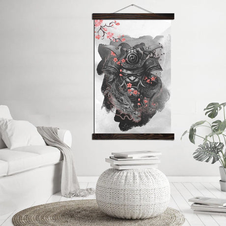 Tableau japonais samouraï et dragon