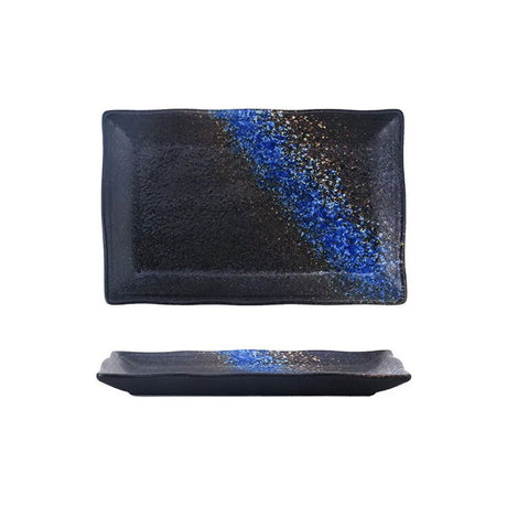 assiette japonaise rectangulaire noire et bleu