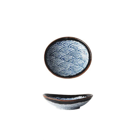 Assiette japonaise bleue à vagues
