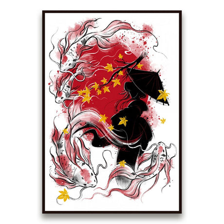 tableau-japonais-geisha-et-carpe-koi